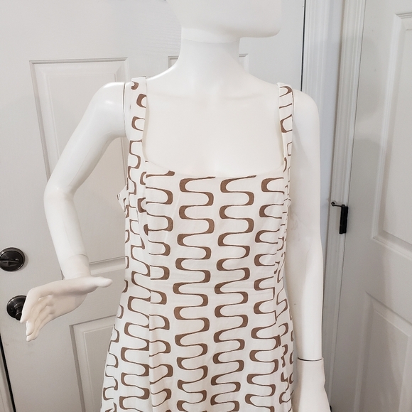 Christian Lacroix White Linen Midi Dress With Brown Waves Print, Size S - Picture 2 of 8